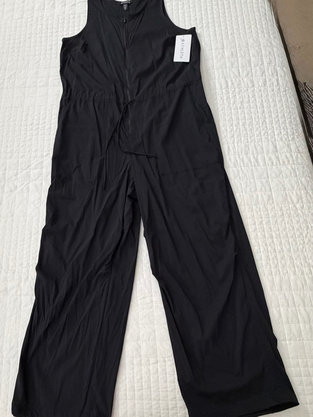 Athleta Black Sleeveless Wide-Leg Jumpsuit with Drawstring